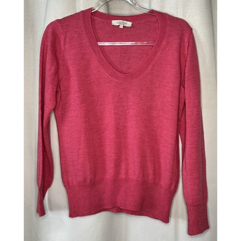 Anna Laura Womens L Large Pink 100% Merino Wool Sweater V-Neck Made in Italy